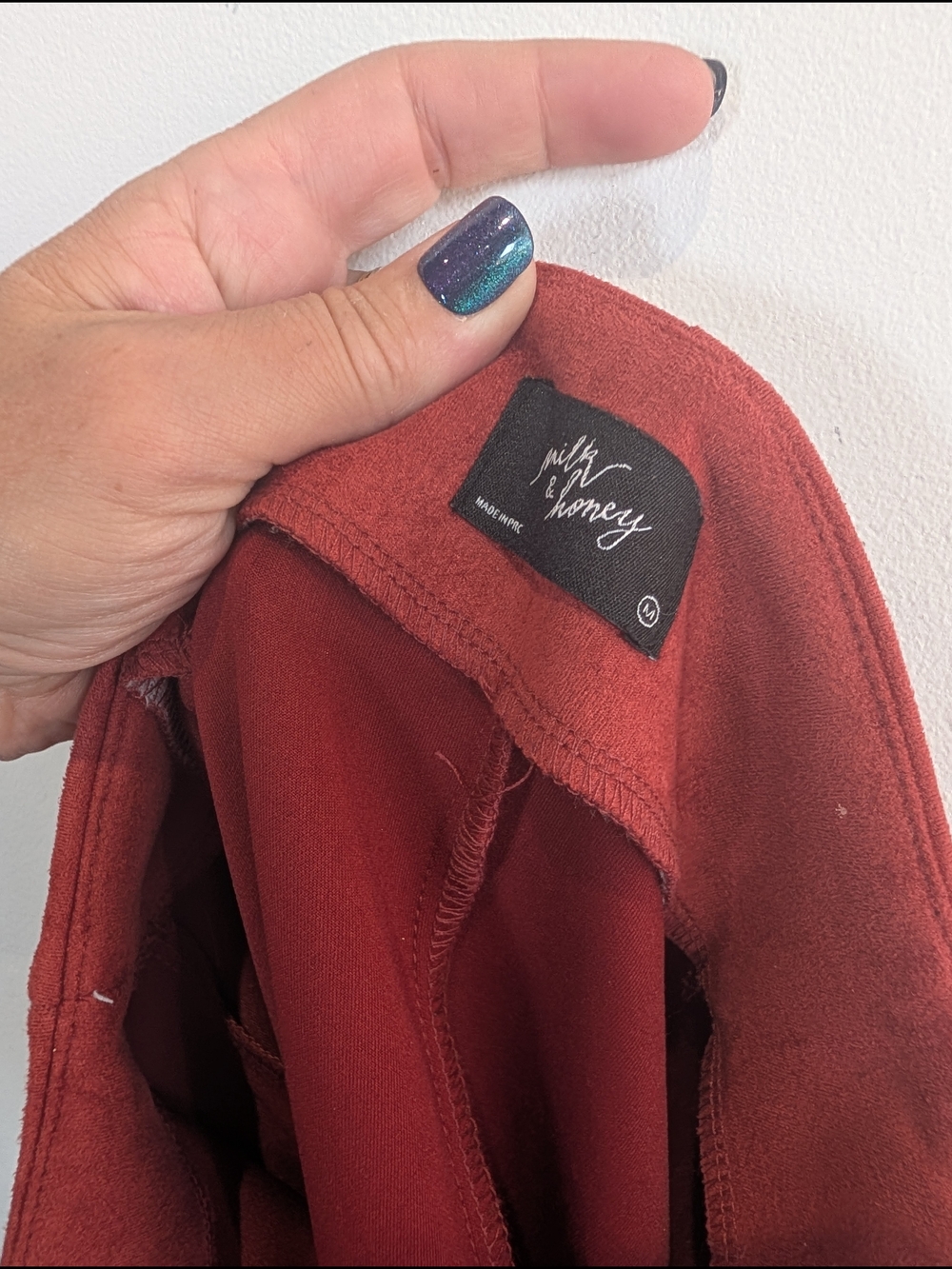 NWT MILK & HONEY Rust Red Faux Suede Flounce Skirt, Size M - Picture 3 of 4